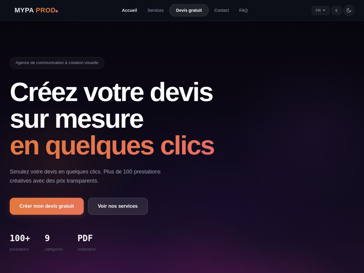 Aperçu de l'outil de devis en ligne Mypaprod