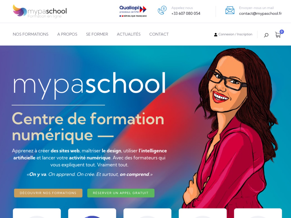 Aperçu du site MypaSchool — centre de formation numérique